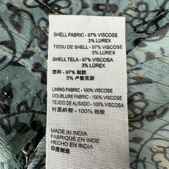 Cleobella Top Womens Small Green Loretta Iris Blue Peasant Boho Metallic Chiffon - Picture 6 of 9